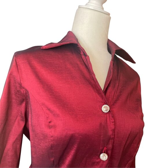 Boston Proper Maroon Red Button Up Shirt Midi Dress Taffeta SZ 12 - Picture 6 of 8